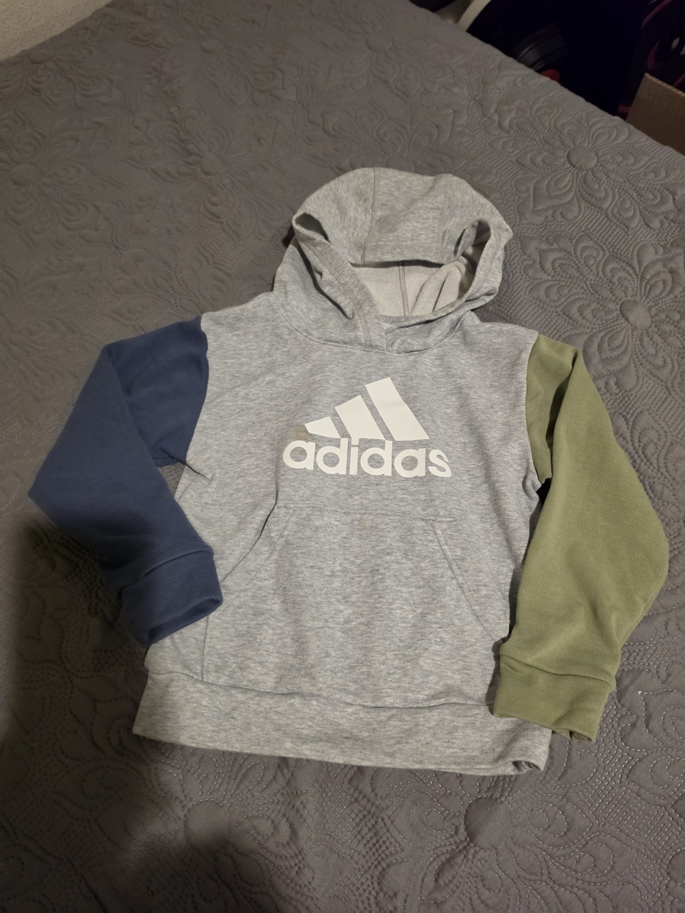 adidas Grey Hoodie with Blue and Olive Sleeves
